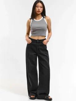 GATE Prążkowany top bez rękawów z kontrastowym obszyciem| Koszulki I Topy·Podkoszulki ☀️