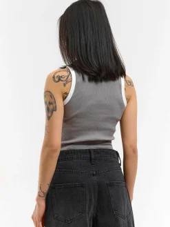 GATE Prążkowany top bez rękawów z kontrastowym obszyciem| Koszulki I Topy·Podkoszulki ☀️