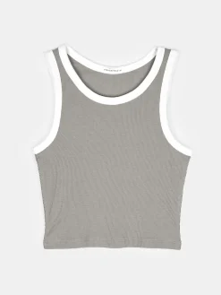 GATE Prążkowany top bez rękawów z kontrastowym obszyciem| Koszulki I Topy·Podkoszulki ☀️