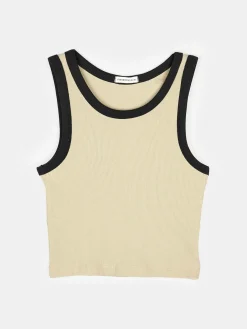 GATE Prążkowany top bez rękawów z kontrastowym obszyciem| Koszulki I Topy·Podkoszulki ☀️