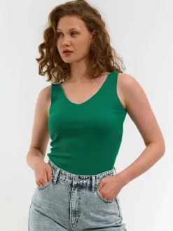 GATE Prążkowany top bez rękawów z falowanym brzegiem| Koszulki I Topy·Podkoszulki ☀️