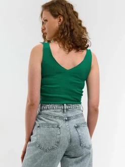 GATE Prążkowany top bez rękawów z falowanym brzegiem| Koszulki I Topy·Podkoszulki ☀️