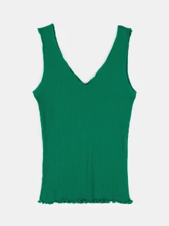 GATE Prążkowany top bez rękawów z falowanym brzegiem| Koszulki I Topy·Podkoszulki ☀️