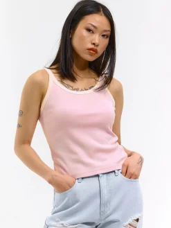 GATE Prążkowany top bez rękawów z kontrastowym obszyciem| Koszulki I Topy·Podkoszulki ☀️