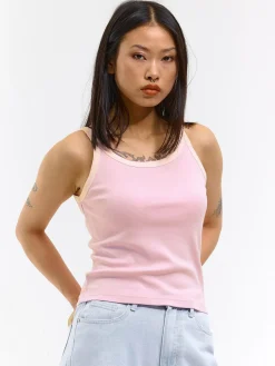 GATE Prążkowany top bez rękawów z kontrastowym obszyciem| Koszulki I Topy·Podkoszulki ☀️