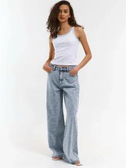 GATE Prążkowany top bez rękawów z kontrastowym obszyciem| Koszulki I Topy·Podkoszulki ☀️