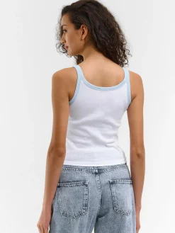 GATE Prążkowany top bez rękawów z kontrastowym obszyciem| Koszulki I Topy·Podkoszulki ☀️