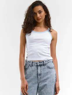 GATE Prążkowany top bez rękawów z kontrastowym obszyciem| Koszulki I Topy·Podkoszulki ☀️