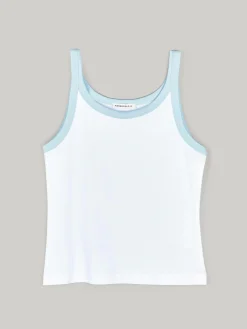 GATE Prążkowany top bez rękawów z kontrastowym obszyciem| Koszulki I Topy·Podkoszulki ☀️