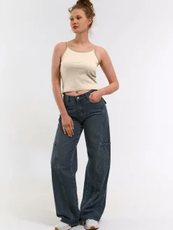 GATE Prążkowany top bez rękawów z kontrastowym obszyciem| Koszulki I Topy·Podkoszulki ☀️