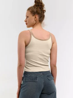 GATE Prążkowany top bez rękawów z kontrastowym obszyciem| Koszulki I Topy·Podkoszulki ☀️