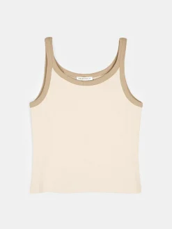 GATE Prążkowany top bez rękawów z kontrastowym obszyciem| Koszulki I Topy·Podkoszulki ☀️