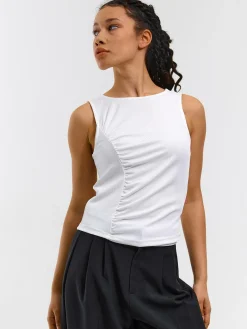 GATE Prążkowany top bez rękawów z falbankami| Koszulki I Topy·Podkoszulki ☀️