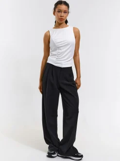 GATE Prążkowany top bez rękawów z falbankami| Koszulki I Topy·Podkoszulki ☀️