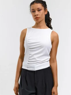 GATE Prążkowany top bez rękawów z falbankami| Koszulki I Topy·Podkoszulki ☀️