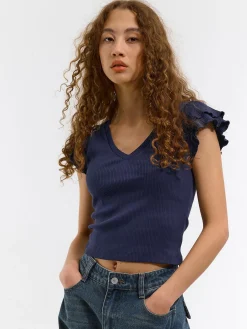 GATE Prążkowany top z falbankami| Koszulki I Topy·Topy