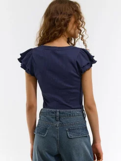 GATE Prążkowany top z falbankami| Koszulki I Topy·Topy