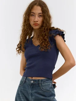 GATE Prążkowany top z falbankami| Koszulki I Topy·Topy