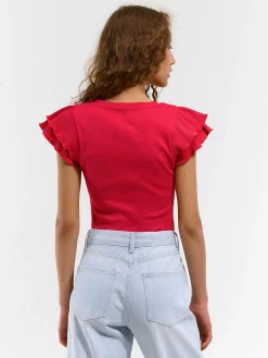 GATE Prążkowany top z falbankami| Koszulki I Topy·Topy