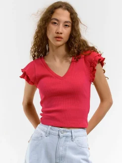 GATE Prążkowany top z falbankami| Koszulki I Topy·Topy