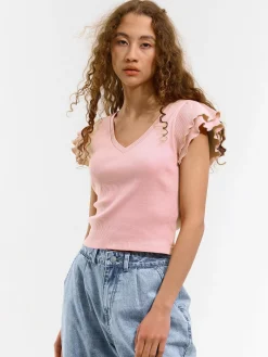 GATE Prążkowany top z falbankami| Koszulki I Topy·Topy