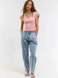 GATE Prążkowany top z falbankami| Koszulki I Topy·Topy