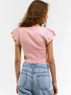 GATE Prążkowany top z falbankami| Koszulki I Topy·Topy