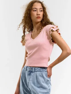 GATE Prążkowany top z falbankami| Koszulki I Topy·Topy