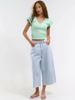 GATE Prążkowany top z falbankami| Koszulki I Topy·Topy