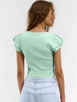 GATE Prążkowany top z falbankami| Koszulki I Topy·Topy