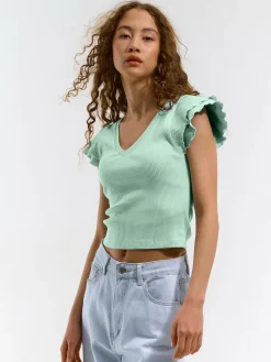 GATE Prążkowany top z falbankami| Koszulki I Topy·Topy