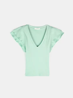 GATE Prążkowany top z falbankami| Koszulki I Topy·Topy