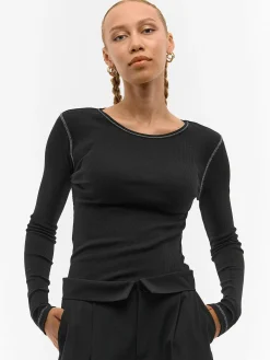 GATE Prążkowany top z metaliczną nitką| Koszulki I Topy·Topy