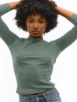 GATE Prążkowany top z metaliczną nitką| Koszulki I Topy·Topy