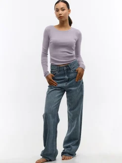 GATE Prążkowany top z metaliczną nitką| Koszulki I Topy·Topy