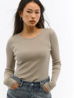 GATE Prążkowany top z metaliczną nitką| Koszulki I Topy·Topy