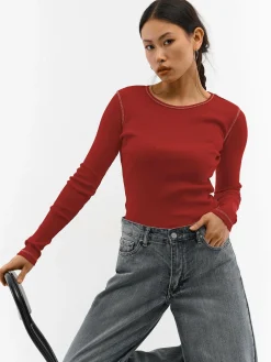 GATE Prążkowany top z metaliczną nitką| Koszulki I Topy·Topy