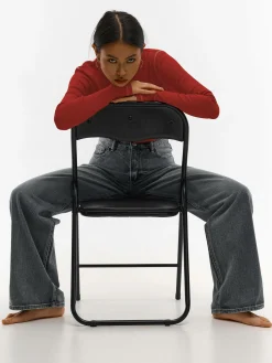 GATE Prążkowany top z metaliczną nitką| Koszulki I Topy·Topy