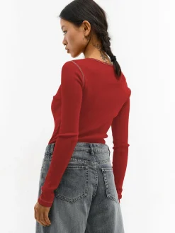 GATE Prążkowany top z metaliczną nitką| Koszulki I Topy·Topy