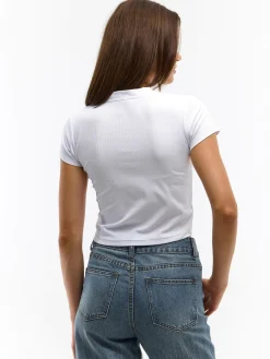 GATE Prążkowany top z ozdobnymi kryształkami| Koszulki I Topy·Topy