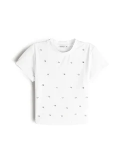 GATE Prążkowany top z ozdobnymi kryształkami| Koszulki I Topy·Topy