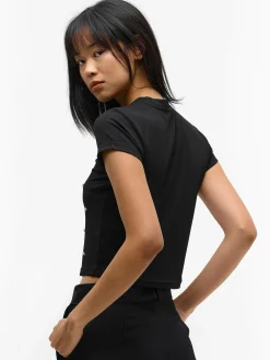 GATE Prążkowany top z ozdobnymi kryształkami| Koszulki I Topy·Topy