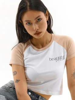 GATE Raglanowa koszula z nadrukiem| Koszulki I Topy·Koszulki|Koszulki I Topy·Koszulki Z Nadrukiem