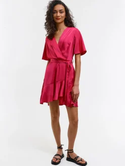 GATE Satynowa sukienka z falbanką| Kategorie·Sukienki