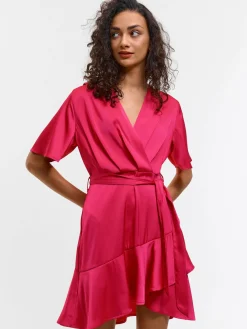 GATE Satynowa sukienka z falbanką| Kategorie·Sukienki