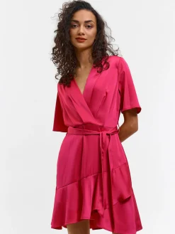 GATE Satynowa sukienka z falbanką| Kategorie·Sukienki