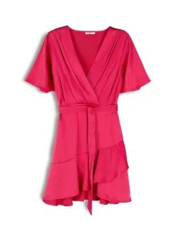 GATE Satynowa sukienka z falbanką| Kategorie·Sukienki