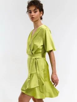 GATE Satynowa sukienka z falbanką| Kategorie·Sukienki