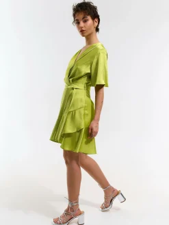 GATE Satynowa sukienka z falbanką| Kategorie·Sukienki