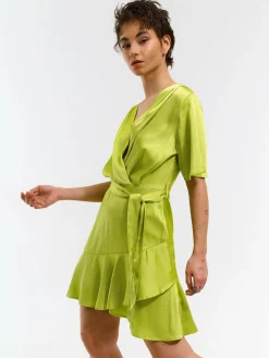 GATE Satynowa sukienka z falbanką| Kategorie·Sukienki